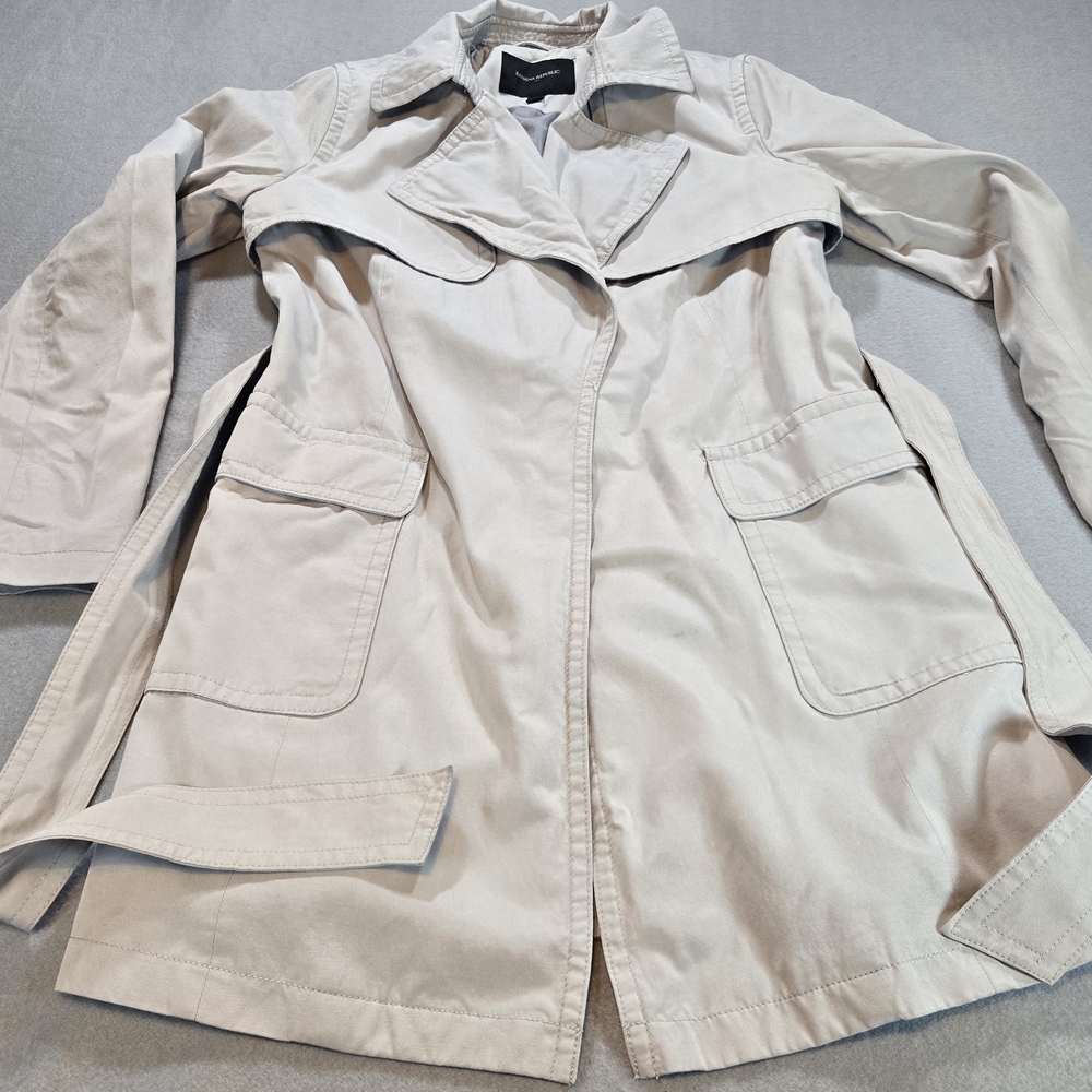 Banana Republic Trench Coat Women S Beige Lyocell Cotton Tie Belt Storm Flap - Picture 2 of 9
